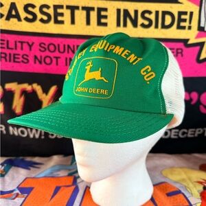 Vintage John Deere Snapback Stanley Equipment CO Yellow Green Hat MADE USA